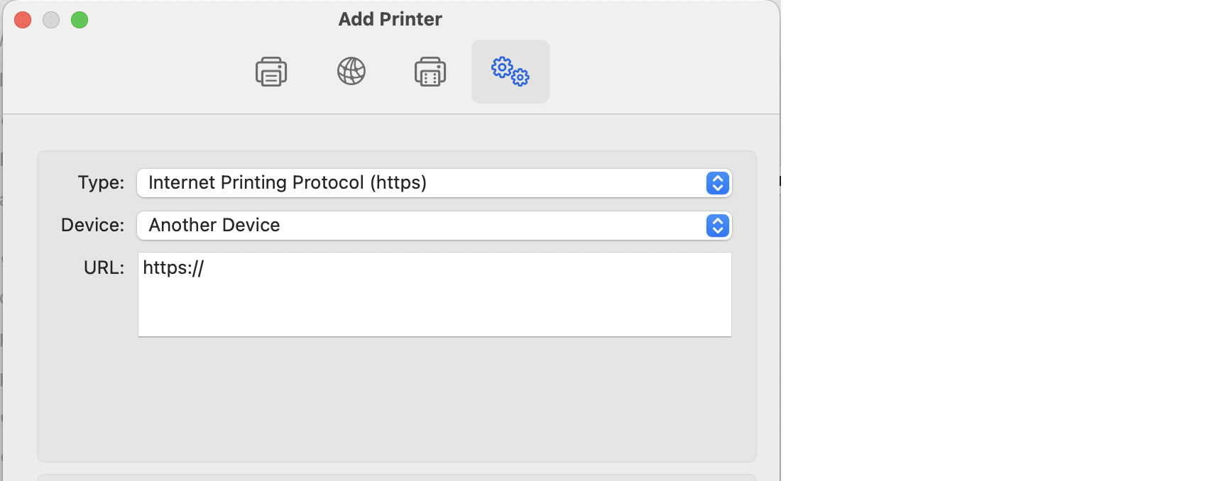 Add printer advanced dialog top