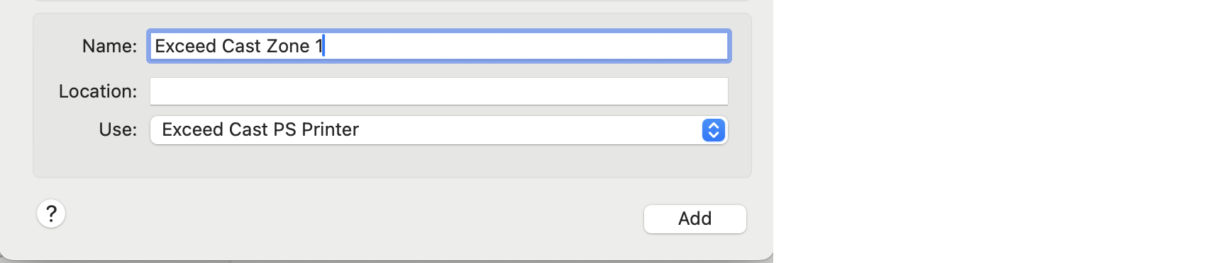 Add printer advanced dialog bottom