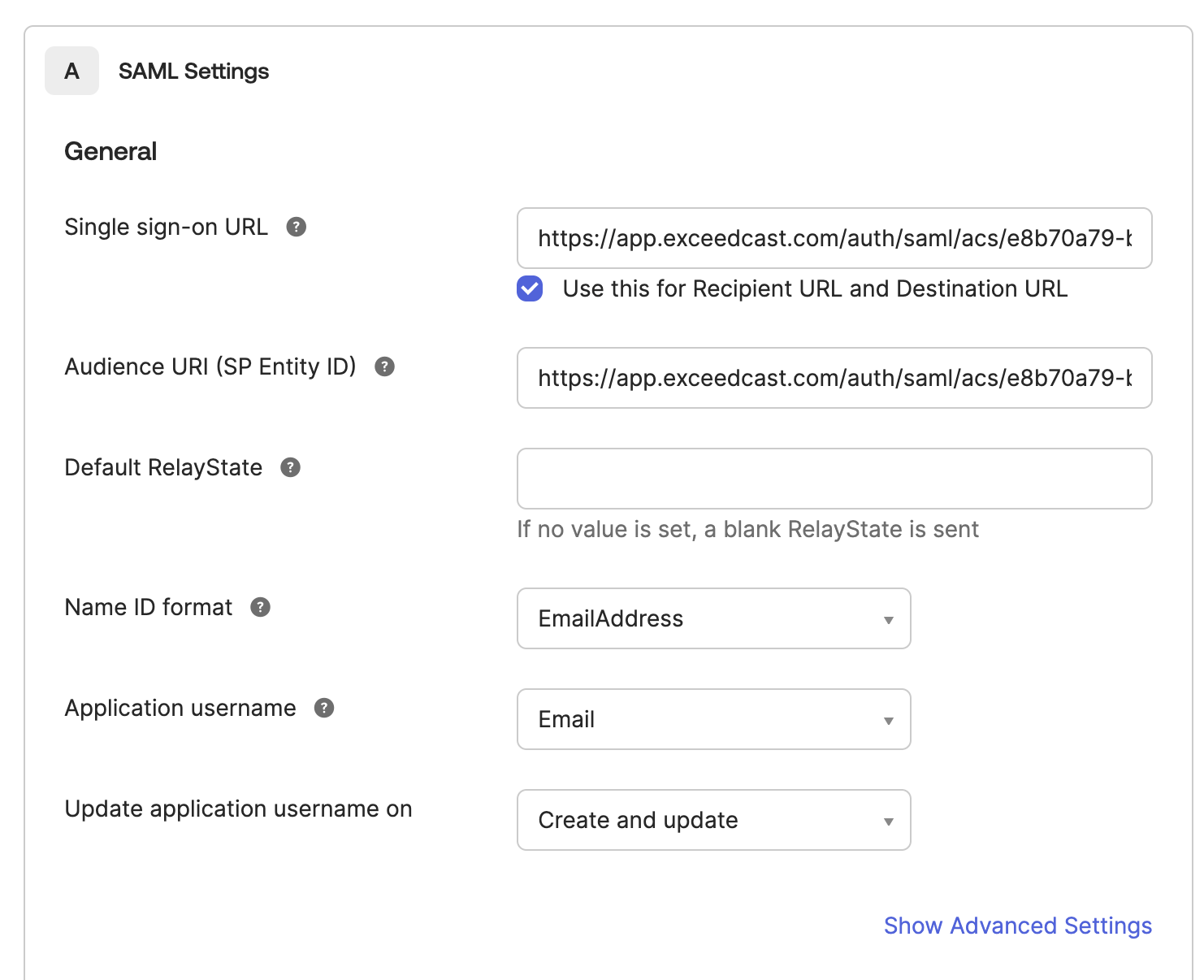 Okta setup step 2
