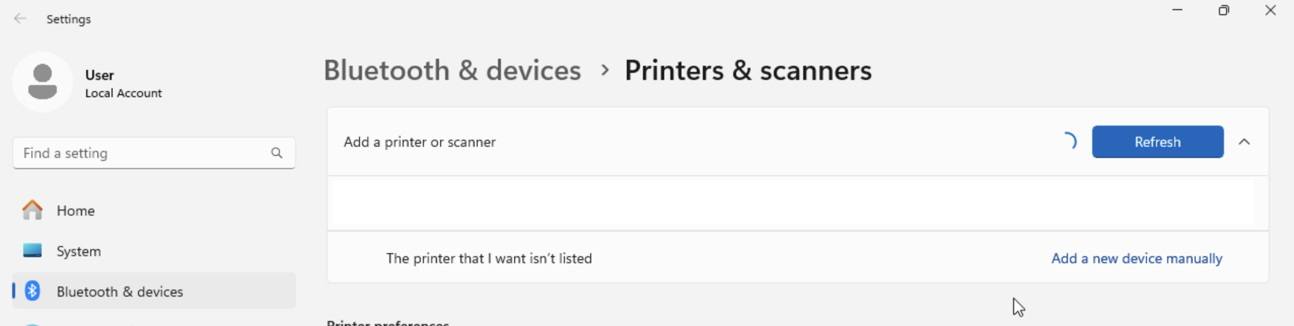 Add printer button